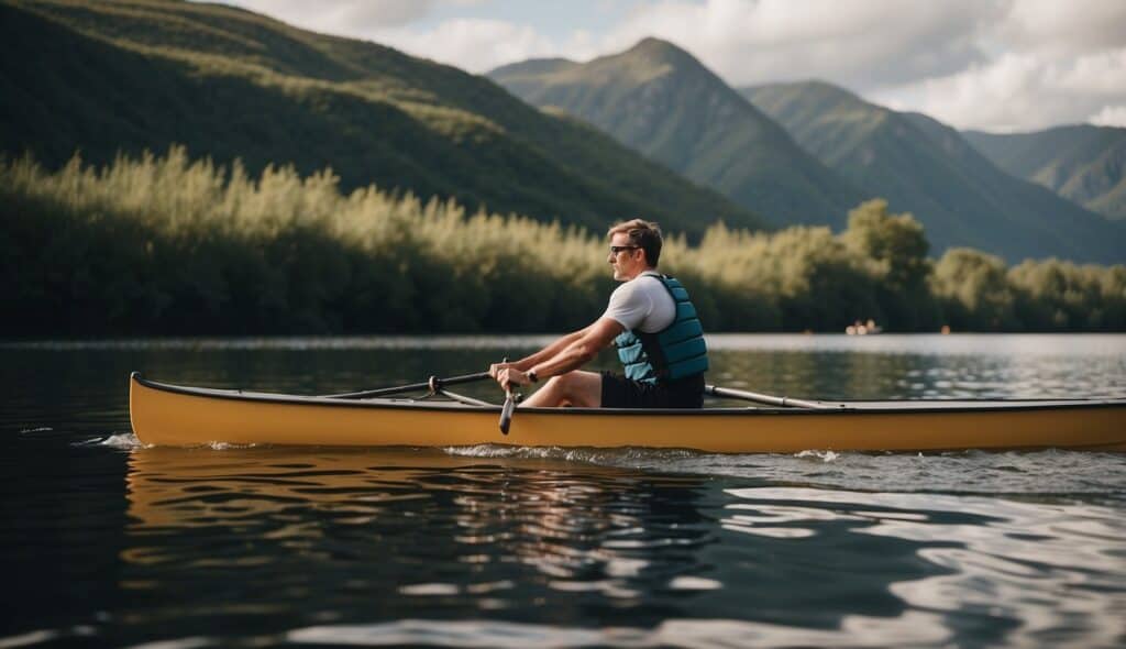 A rowing boat glides through a changing landscape, showcasing the evolution of rowing sports over time