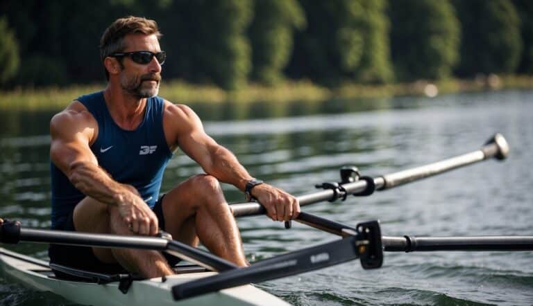 A rowing coach demonstrates proper technique to prevent injuries in the sport