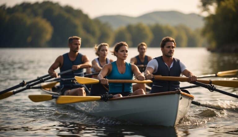 A group of people rowing together in a boat, working as a team to navigate the water